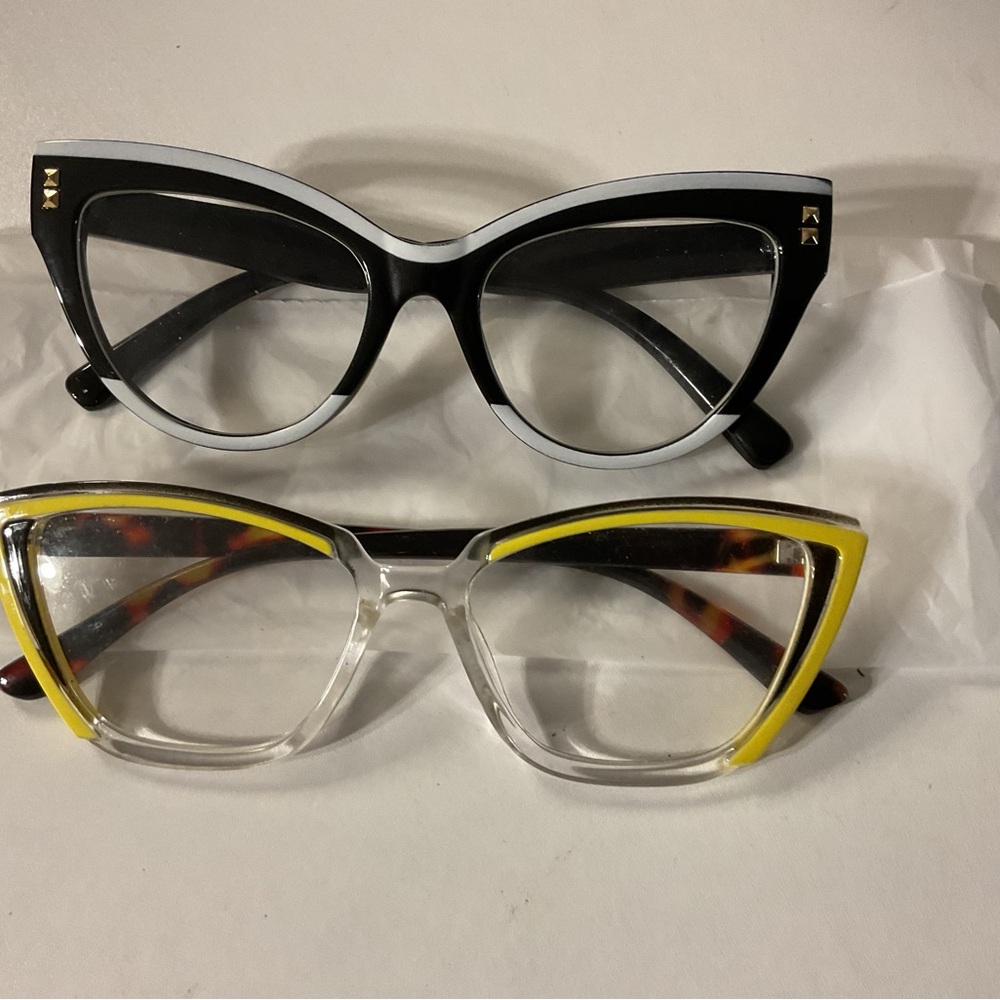 Stylish Black and Yellow Cat-Eye Glasses Set